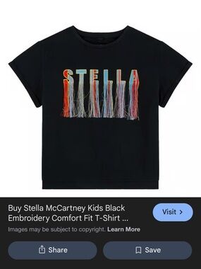 Stella McCartney Kids Black Tee with Multicolor Embroidered Fringe Logo